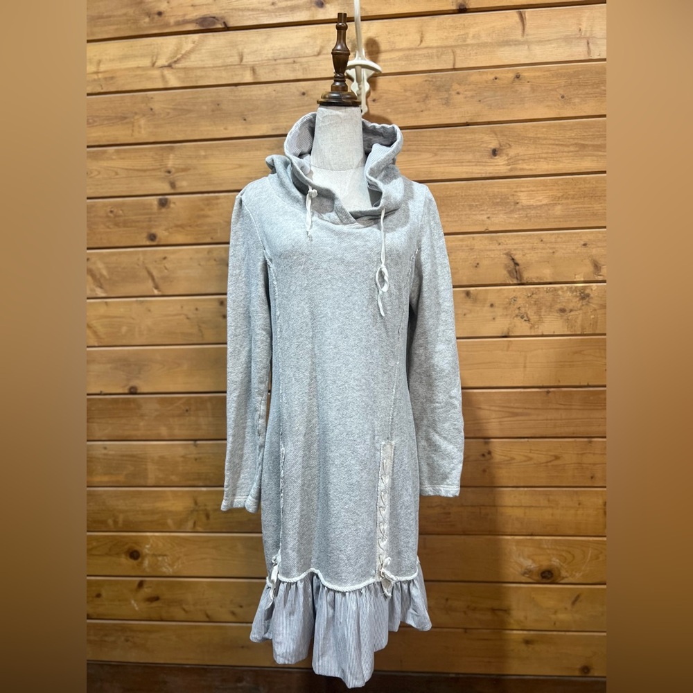 Sundance Weekend Chic Hooded Ruffle Sweater Dress Gray Size Large